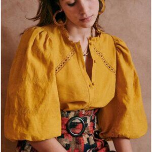 NWT sezane Anton mustard yellow linen shirt blouse SZ34 run big bust 37.5